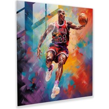 Popcasso Michael Jordan Temalı Cam Tablo - Soyut Akrilik Tasarım