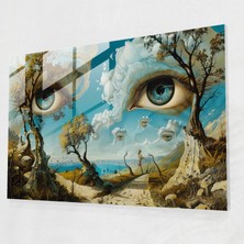 Popcasso Büyük Gözler Manzara Cam Duvar Tablosu - Modern Sanat Teması ile Salvador Dali Estetiği