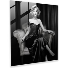 Popcasso Klasik Marilyn Monroe Temperli Cam Tablo - Modern Sanat Duvar Dekoru Siyah Beyaz Görsel
