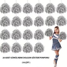 Asa Store 10 Çift ( 20 Adet ) Gümüş Renk 23 Nisan 19 Mayıs 29 Ekim Okul Gösteri Ponponları