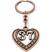 Moncuk Design Kastamonu "37" Temalı Antik Bakır Renk Metal Kalp Anahtarlık - Özel Tasarım & Hediyelik