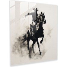 Popcasso Minimalist Cam Tablo: Dramatik Kontrastta Cowboy ve Boynuzlu At - Modern Duvar Sanatı