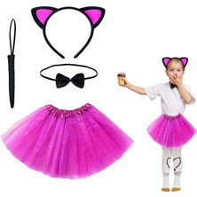 Asa Store Fuşya Renk Etekli Kedi Kostüm Seti (Tütü, Taç, Papyon, Kuyruk)