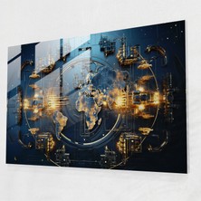 Popcasso Dünya Haritası Cam Duvar Tablosu - Modern Sanat Dekorasyonu