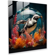 Popcasso Sürreal Cam Tablo Denizaltı Pengueni, Fantezi Dünyasında Penguen Temalı Sanat Eseri