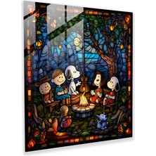 Popcasso Snoopy Temalı Vitray Cam Tablo - Renkli Cam Dekoru