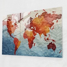 Popcasso Dünya Haritası Temperli Cam Tablo - Geometrik Mozaik Desenli Modern Sanat Duvar Dekorasyonu