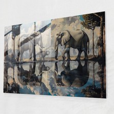 Popcasso Kuşlar Yansıyan Fil Temperli Cam Tablo - Salvador Dali Temalı Duvar Dekorasyonu