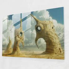 Popcasso Dali Çöl Manzarası Cam Duvar Tablosu - Sürrealizm Temalı Dekoratif Cam Tablo