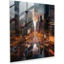Popcasso Şehir Manzaralı Cam Duvar Tablosu - Lenticular Fotoğraf Baskı ile Modern Sanat Dekorasyonu