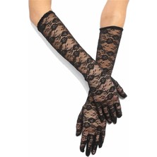 Asa Store Siyah Renk Orta Boy Dantelli Eldiven Uzun Model