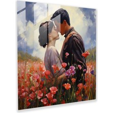 Popcasso Romantik Yakınlık Temperli Cam Tablo - Klasik Yağlı Boya Desenli Decoratif Parça