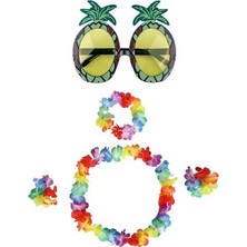 Asa Store Renkli Ananas Gözlük, Taç, Kolye ve Bileklik Seti