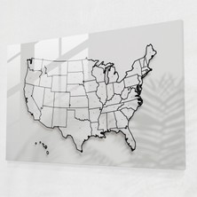 Popcasso Amerika Birleşik Devletleri Haritası Cam Duvar Tablosu Modern Tasarım ile Minimalist Görünüm