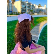 YamanCo Store Pembe Ekose Kadın Pamuklu Poplin Lastikli Üçgen Bandana