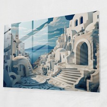 Popcasso Santorini Modern Sanat Gerçeküstü Dijital Başyapıt Cam Duvar Tablosu