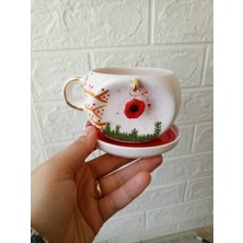 Ceres Shop Ceresshop El Yapımı Gelincik Tasarımlı Seramik Fincan & Tabağı