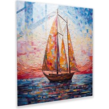 Popcasso Geometrik Yelkenli Temperli Cam Tablo Modern Sanat Duvar Dekorasyonu