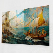Popcasso Christopher Columbus'un Amerika'yı Keşfi Temperli Cam Tablo - Salvador Dali Tarzında Modern Sanat Dekorasyonu