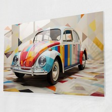 Popcasso Modern Volkswagen Beetle Cam Tablosu - Cam Duvar Tablosu ile Beslenen Vintage Araç Görselliği