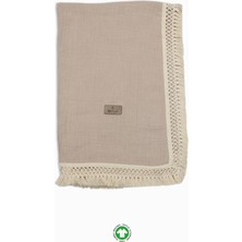 Nacario Mey Ithalat®   Organik Müslin 80X90 Fistolu Battaniye 70112 Bej