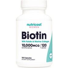 Nutricost Women Biotin With Folate & Marine Collagen Hair Skin & Nails 10,000 Mcg 120 Capsules