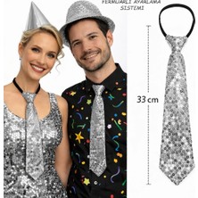 Asa Store Gümüş Renk Pul Payetli Işıltılı Parti Kravatı 33 cm