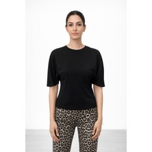 Iperia %100 Pamuk Zr Yanları Büzgülü Tişört Siyah