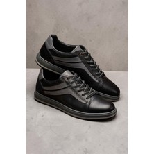 Zueofficial Erkek Hakiki Deri Siyah Sneaker Günlük Spor Ayakkabı