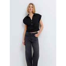 Mavi Keten Karışımlı Siyah Bluz 1211482-900