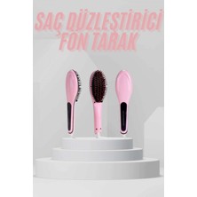 Pileli Store Elektrikli Saç Düzleştirici Tarak Saç Düzleştirici Fırça Sıkı Dişli Pembe