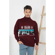 Asmedo Erkek Yarım Bağazlı Kazak Baskılı Dokuma Triko - Bordo