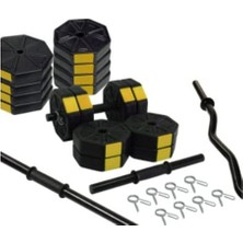 Cekar Store Tan Spor 60  (150 Cm) Düz Bar + Z Bar Dambıl Ağırlık Halter Full Set Sarı Kapaklı