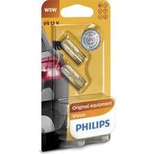 Cekar Store Philips T10 W5W Vision Park ve Iç Mekan Ampulü, 12V, 2'li Paket, Orijinal Sarı Renk 12961B2