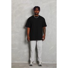 Asmedo Erkek Düz Yazlık Kısa Kol Tişört Bisiklet Yaka Oversize T-Shirt - Siyah