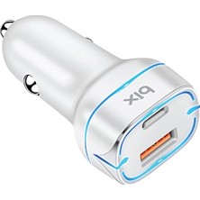 Cekar Store Bix BX-CCP36WT 38W Type-C Pd 20W ve Usb-A Qc 3.0 18W Çift Portlu LED Işıklı Araç Şarj Cihazı Beyaz iPhone 15/14/13/12/11/x/, Ipad, Galaxy S24/S23/S22/S21/S20 ve Daha Fazlasıyla Uyumlu BXCCP36WT