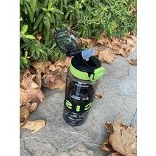 Cekar Store Motivasyon Matarası Şeffaf 800ML Suluk Su Şişesi Spor Matarası Bpa Içermaz (Askılı) (Siyah)