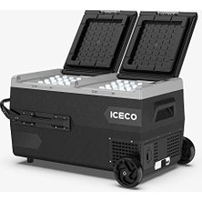Cekar Store Iceco K75D 12/24V 75LT Akülü, Kablolu, Çift Bölmeli Kompresörlü Tekerlekli Outdoor Oto Buzdolabı & Dondurucu
