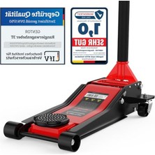 Cekar Store 3t Alçak Profilli Hidrolik Kriko 75-505 Mm, 2 Lastik Pedli – 360° Tekerlekli Profesyonel Araç Kaldırıcı – Kırmızı