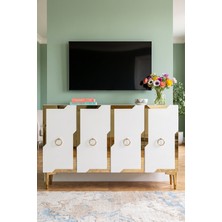 Yumedi Design KA1233BG - Yuba Konsol, Tv Sehpası, Çok Amaçlı Dolap ve Kahve Köşesi 120CM Beyaz-Gold