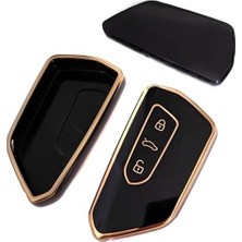 Cekar Store Autohan Keys Volkswagen Golf 8 Uyumlu Akıllı Anahtar Kılıfı, Siyah Altın, Lüks Nano Kaplama, Premium Kalite