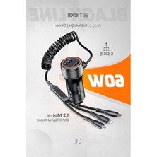 Cekar Store 60W Araç Içi Şarj Aleti, 5 Port, Spiral Kablolu, Type-C Micro USB Lightning Uyumlu, 062055