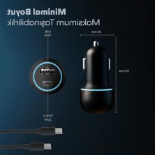 Cekar Store Araç Şarj Aleti Çakmaklık Type-C + USB Girişli Kablolu Set 38W