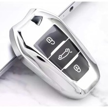 Cekar Store Autohan Keys Peugeot Anahtar Koruma Kılıfı, 208 308 508 2008 3008 5008 Rifter Modelleri Için, Sustasız, Krom-Siyah