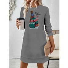 Kadın Uzun Kollu Bisiklet Yaka Desenli Viskon Iki Iplik Elbise