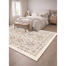 Lioara Home Modern Geometrik Desenli Bej Halı | Iskandinav Stil Kaymaz Taban Salon & Yatak Odası Halısı