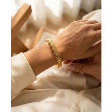 Gold Renk Özel Motif Tasarım Kelepçe Bilezik