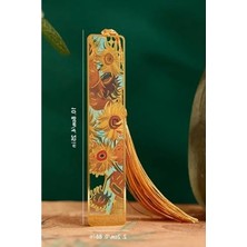 Cekar Store Kolbi Craft,beyaz Güllü Vazo Van Gogh Püsküllü Altın Renk Metal Kitap Ayracı Hediyelik Sanatsal
