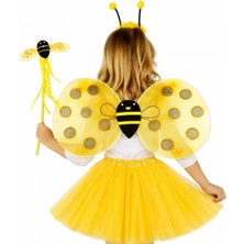 Pileli Store Sarı Renk Arı Kanadı Kostüm Seti (Tütü, Kanat, Taç, Asa)