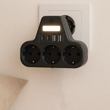 Cekar Store LED Gece Işıklı 3680 W Priz Adaptörü - 3'lü Akım Korumalı Priz + 2 USB ve 2 Type-C Girişli, Kablosuz Duvar Tipi Çoklu Şarj Adaptörü, Kısa Devre Koruma, Kompakt Tasarım